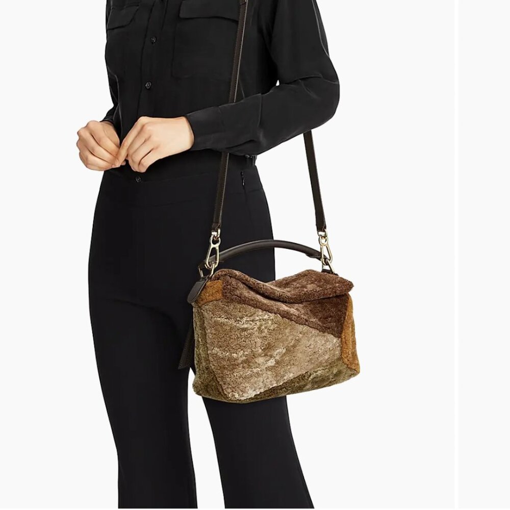 NWT Loewe Puzzle Bag -  Small Sheep Shearling Fur Top-Handle Bag
